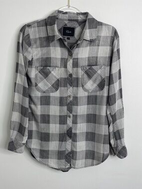 Rails Hunter Women's Grey White Plaid Flannel Button Front Shirt XS Flaw